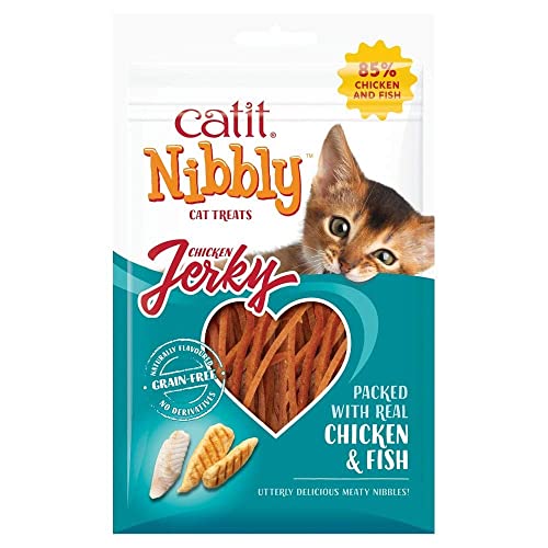 Catit Nibbly Jerky, Kaustreifen aus Hühnchen und Fisch für Katzen, 30g von Catit