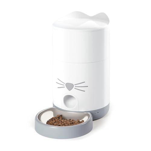 Catit Pixi Smart Futterautomat für Katzen, Steuerung via App, für 1,2kg geeignet, Weiß, Grau von Catit