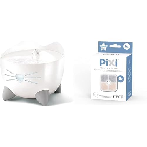 Catit Pixi Trinkbrunnen für Katzen, 2,5L, weiß, 1 Stück (1er Pack) & 43722 Pixi Ersatzfilter, Trinkbrunnenfilter für die Catit Pixi Trinbrunnen, 6er Pack, Weiß von Catit