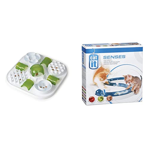 Catit Play Treat Puzzle, interaktives Spielzeug für Katzen + Design Senses Spielschiene, Play Circuit, inklusive Ball von Catit