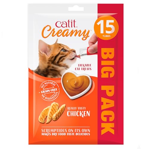 Creamy flüssigkeitsspendende Leckpaste für Katzen mit Huhn, 15 x 10g von Catit