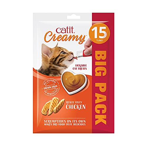 Creamy flüssigkeitsspendende Leckpaste für Katzen mit Huhn, 15 x 10g von Catit