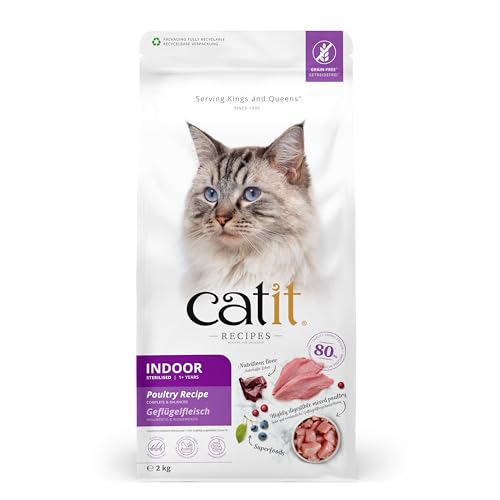 Catit Recipes - Premium Trockenfutter für Katzen - mit Geflügelfleisch, für ausgewachsene im Haus lebende, sterilisierte Katzen, Alleinfuttermittel, 2kg von Catit