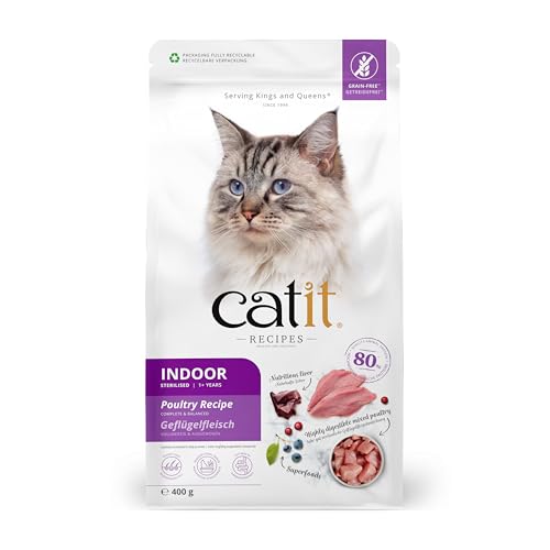Catit Recipes - Premium Trockenfutter für Katzen - mit Geflügelfleisch, für ausgewachsene im Haus lebende, sterilisierte Katzen, Alleinfuttermittel, 400g von Catit