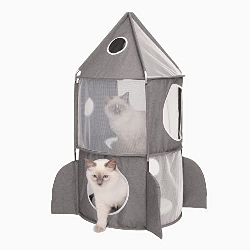 Catit 42002 Vesper Turm, in Raketenform, mit Schlafkissen, für Katzen, grau, 1 Stück (1er Pack) von Catit