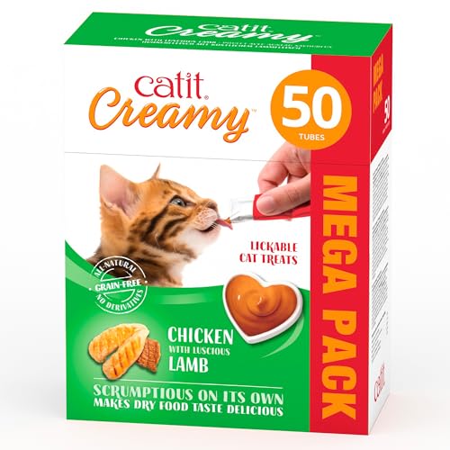 Catit Creamy flüssigkeitsspendende Leckpaste für Katzen mit Huhn und Lamm, 50 x 10g von Catit