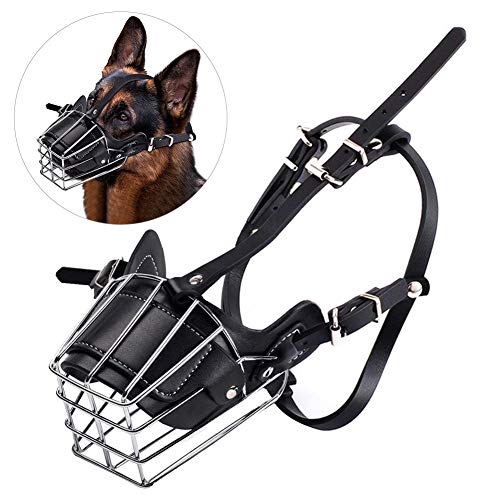 Catkoo Hundezubehör, Haustiermaulschutz, atmungsaktiv, verstellbar, Anti-Biss-Metall-Maulkorb, schwarz, XL von Catkoo