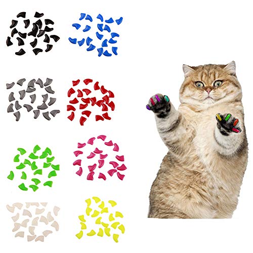 Catkoo Katzenzubehör, 20 Stück, weiche Kunststoff-Kappen für Katzen, Pfotenschutz, mit Kleber, weiß, L von Catkoo