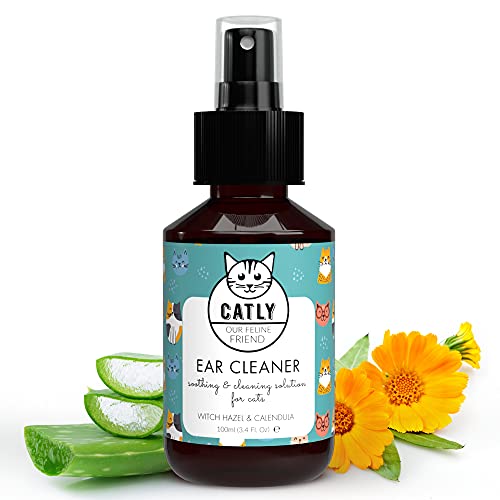 Catly Katzen Ohrenreiniger für effektive Tier Pflege - Veganes Ohrreiniger Katzenspray mit Aloe Vera & Lavendel, Ohrenreiniger Katzen Spray zur Reinigung und Pflege, Ohrmilben Katzen Pflege - 100ml von Catly