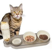 Catobel Futterbar mit 2 Näpfen und Wasserspender creme von Catobel