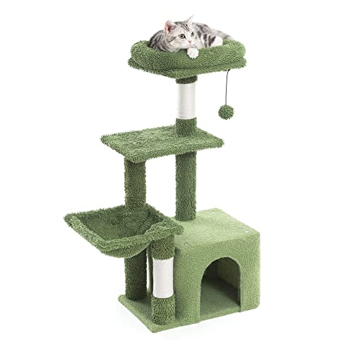 Catreaier Kleiner Katzenbaum, Katzenhaus mit quadratischer Hängematte, Katzenturm für kleine bis mittelgroße Katzen von Catreaier