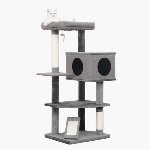 Catry Minimalistischer Katzenbaum, zeitgenössisch, 124 cm, 5 Ebenen, mit zwei natürlichen Sisal-Kratzbäumen und Rampe, groß, Yara Catry Minimalistischer Katzenbaum, zeitgenössisch, 124 cm, 5 Ebenen, mit zwei natürlichen Sisal-Kratzbäumen und Rampe, groß, Yara von Catry