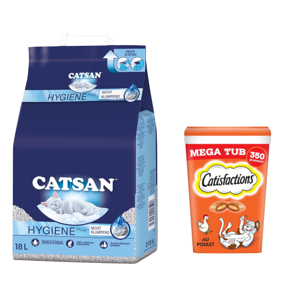 18 l Catsan Katzenstreu + 2 x 350 g Dreamies Snacks zum Sonderpreis! - Hygiene plus Katzenstreu + Katzensnack mit Huhn von Catsan