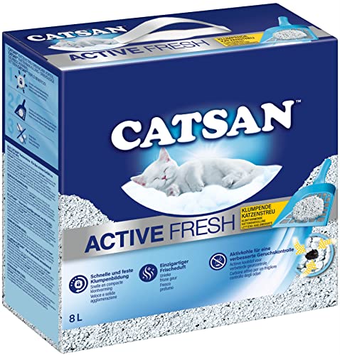 CATSAN Active Fresh – Katzenstreu aus Naturton mit Aktivkohle – Effektive Bindung von Geruch und Feuchtigkeit – 1 x 8 Liter von Catsan