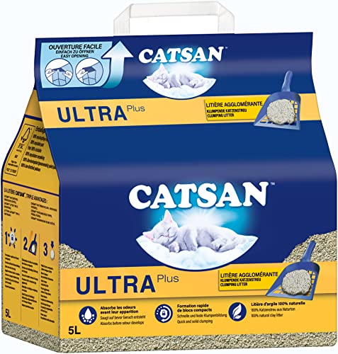 CATSAN Ultra Plus – Katzenstreu aus feinen natürlichen Tonkörnchen – 1 x 5 Liter von Catsan