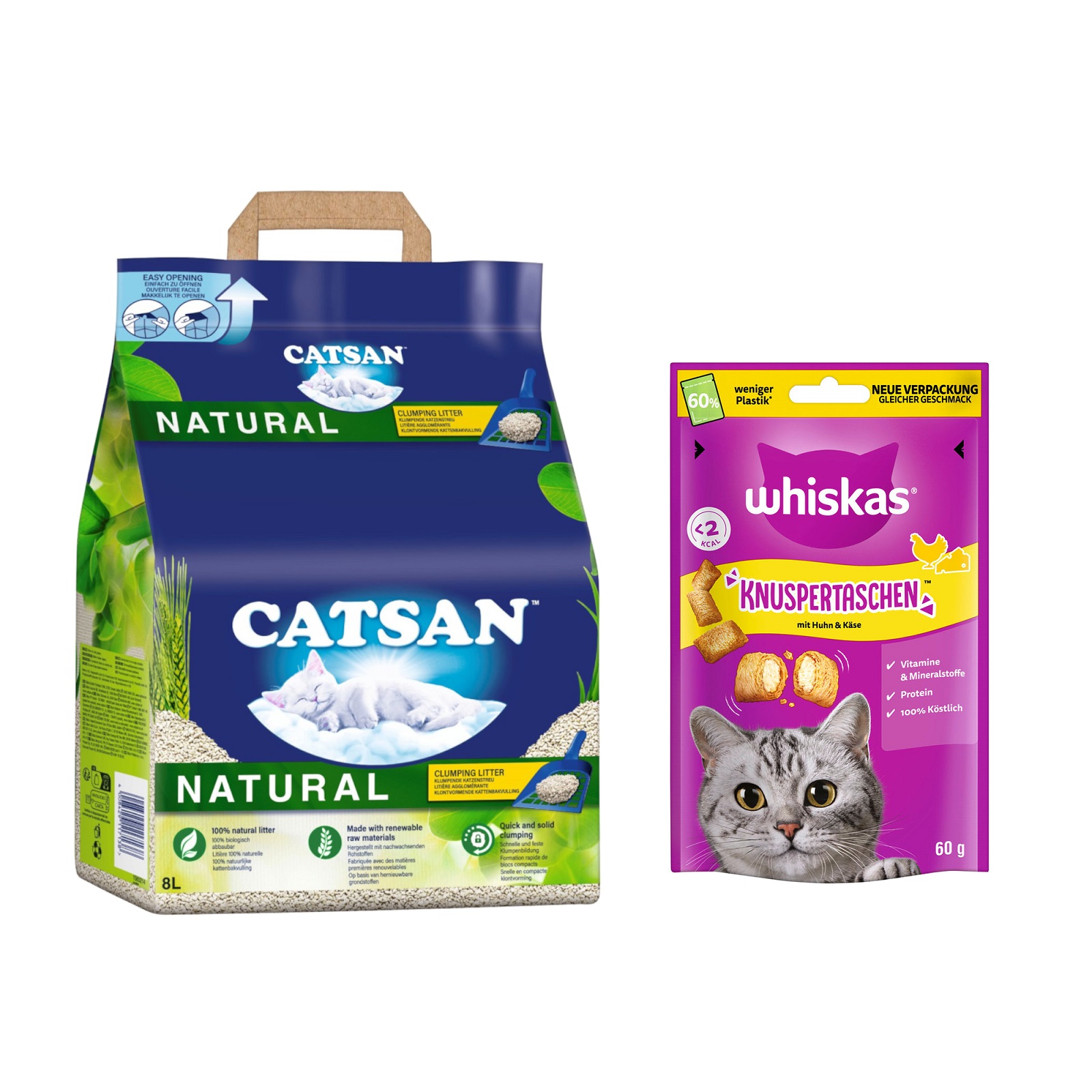 Catsan Katzenstreu + Whiskas/Dreamies Snack gratis! - 8 l Natural Klumpstreu + 60 g Whiskas Knuspertaschen mit Huhn & Käse Catsan Katzenstreu + Whiskas/Dreamies Snack gratis! - 8 l Natural Klumpstreu + 60 g Whiskas Knuspertaschen mit Huhn & Käse von Catsan