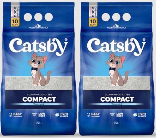 Catsby Compact 2x5l Bentonit Katzenstreu ohne Duft für Sensible Katzen, extrem staubarm, Feste Klumpenbildung, schnelle Geruchsbildung, geringer Verbrauch Catsby Compact 2x5l Bentonit Katzenstreu ohne Duft für Sensible Katzen, extrem staubarm, Feste Klumpenbildung, schnelle Geruchsbildung, geringer Verbrauch von Catsby