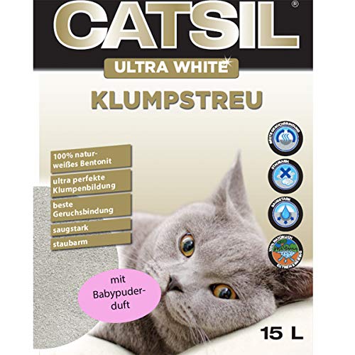 Catsil 15 l White Cat mit Babypuderduft Klumpstreu Katzenstreu von Catsil