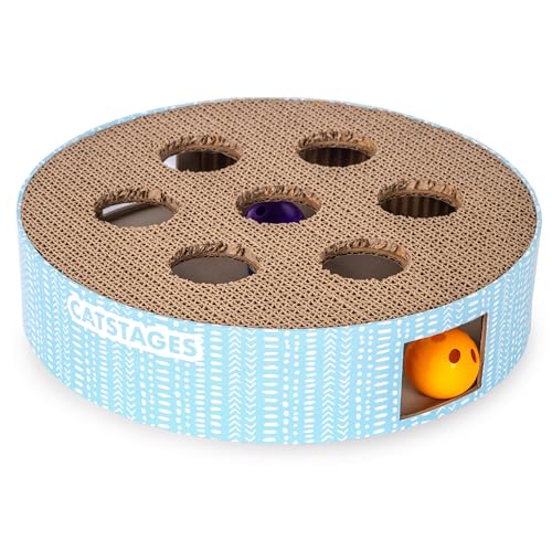 Catstages Scratch N' Hunt Puzzle Katzenspielzeug, Katzenpuzzle mit geriffelter Kratzfläche und DREI Bällen im Inneren, Blau Catstages Scratch N' Hunt Puzzle Katzenspielzeug, Katzenpuzzle mit geriffelter Kratzfläche und DREI Bällen im Inneren, Blau von Catstages