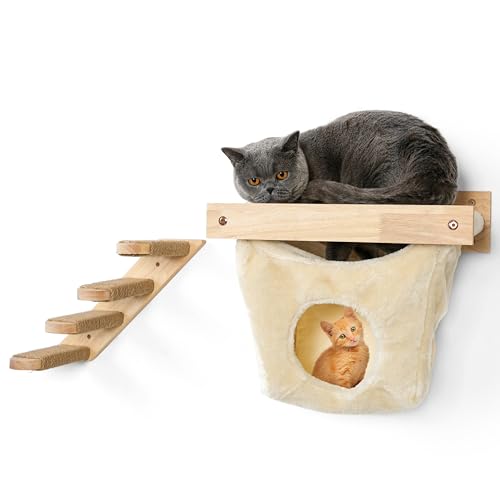 Catsy Kingdom Katzenhängematte Wandmontiertes Regal mit Stufen – Katzenbetten und Möbel mit Tunnel für Kitty – Moderne Katzenregale und Sitzstangen zum Schlafen, Spielen, Klettern und Faulenzen – von Catsy Kingdom