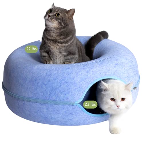CATTASAURUS Peekaboo Katzenhöhle für mehrere & große Katzen bis zu 13,6–20,4 kg, kratzbares abnehmbares und waschbares Tunnelbett, bequeme Donut-Katzenhöhle (Blau, groß) von Cattasaurus