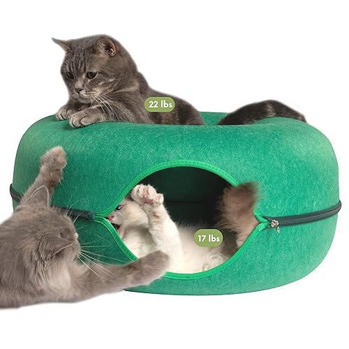 CATTASAURUS Peekaboo Katzenhöhle für mehrere & große Katzen bis zu 13,6–20,4 kg, kratzbares abnehmbares und waschbares Tunnelbett, bequeme Donut-Katzenhöhle (Waldgrün, groß) von Cattasaurus