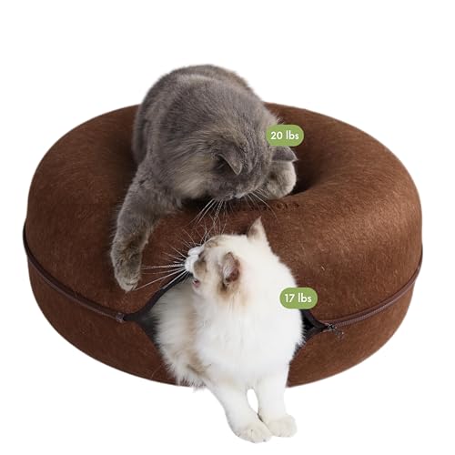 Cattasaurus Peekaboo Katzenhöhle für mehrere und große Katzen bis zu 13,6–20,4 kg, kratzbares abnehmbares und waschbares Tunnelbett, bequeme Donut-Katzenhöhle (Braun, groß) von Cattasaurus
