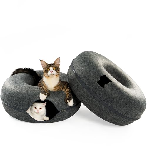 Cattasaurus Peekaboo Katzenhöhle für mehrere und große Katzen bis zu 13,6–20,4 kg, abnehmbares und waschbares Tunnelbett, bequeme Donut-Katzenhöhle (Dunkelgrau + Dunkelgrau, Jumbo) von Cattasaurus