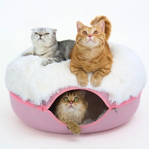 Cattasaurus Peekaboo Katzenhöhle für mehrere & große Katzen bis zu 13,6–20,4 kg, kratzbares abnehmbares und waschbares Tunnelbett, bequeme Donut-Katzenhöhle (Rosa, groß (beruhigend)) von Cattasaurus