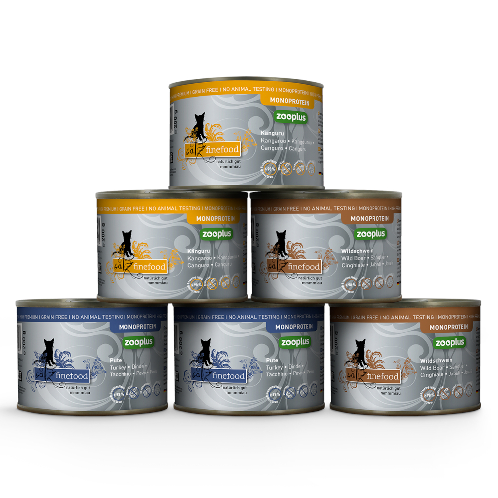 Mixpaket catz finefood Monoprotein zooplus 24 x 200 g - 3 Sorten (Pute, Känguru, Wildschwein) von Catz Finefood