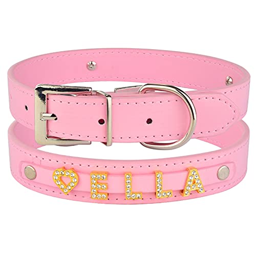 Basic Collars Hundehalsband zum Selbermachen, Leder, mit Namen, für kleine und mittelgroße Hunde (Farbe: Rosa, Größe: L 36-46 cm) von Cavanu