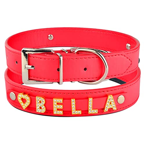 Basic Collars Hundehalsband zum Selbermachen, Leder, mit Namen, für kleine und mittelgroße Hunde (Farbe: Rot, Größe: L 36-46 cm) von Cavanu