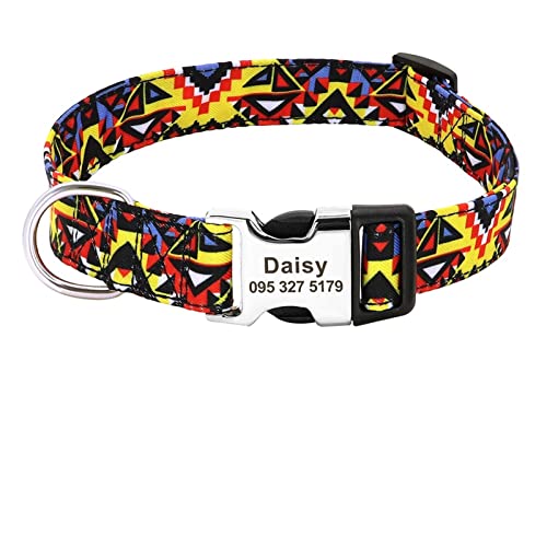 Basic Collars Personalisiertes Hundehalsband aus Nylon, bedruckt für Welpen, Katzen, Namensschild, ID-Halsbänder (Farbe: 030ye, Größe: L) von Cavanu