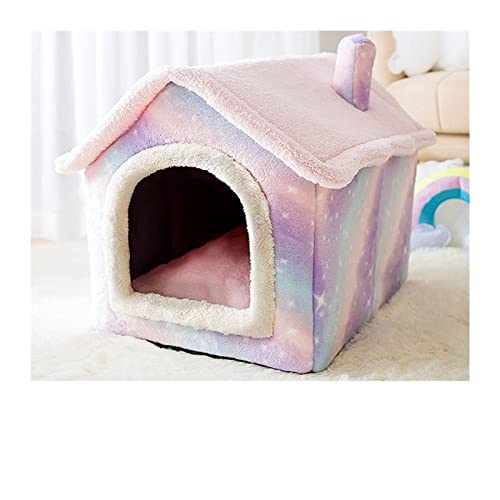 Hundebetten, faltbar, bedruckt, niedliches Kaninchenohren-Design, mechanische Wäsche, für Hunde und Katzen, Schlafnister, Haustierbett (Farbe: rosa Haus, Größe: M-44 x 36 x 39 cm, 8 kg) von Cavanu