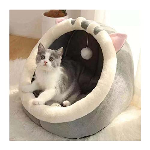 Hundebetten, gemütliches Kätzchenliegekissen und Katzenbett, weich, geeignet für kleine Hundematte, Tasche, Höhle für Katzen, Haustierbett (Farbe: Grau, Größe: L (48 x 45 x 37 cm) von Cavanu