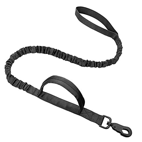 Hundeleine, langlebig, taktisches Hundehalsband mit Leine, verstellbar, Militär-Halsband, Bungee-Leine, mittelgroß, groß (Farbe: schwarze Leine, Größe: M) von Cavanu