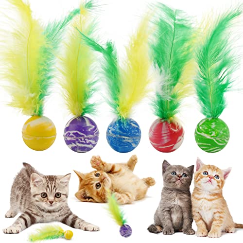 5 Stück Katzenspielzeugbälle mit Feder-Teaser, interaktives Kätzchenspielzeug, bunte Katzenbälle, lustiges Katzenfederspielzeug für Training, drinnen und draußen, Spielen, Jagen, Kauen 5 Stück Katzenspielzeugbälle mit Feder-Teaser, interaktives Kätzchenspielzeug, bunte Katzenbälle, lustiges Katzenfederspielzeug für Training, drinnen und draußen, Spielen, Jagen, Kauen von CavspkArt
