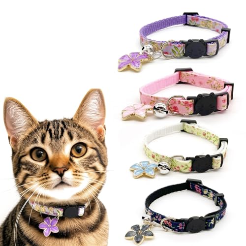 Katzenhalsband, 18–29 cm, verstellbar, mit Glöckchen, Sommer-Aloha-Blumen-Katzenhalsbänder, Katzen-Fliege, Sicherheits-Schnellverschluss-Schnalle für die meisten häuslichen, Welpen, kleine Hunde, 4 Katzenhalsband, 18–29 cm, verstellbar, mit Glöckchen, Sommer-Aloha-Blumen-Katzenhalsbänder, Katzen-Fliege, Sicherheits-Schnellverschluss-Schnalle für die meisten häuslichen, Welpen, kleine Hunde, 4 von CavspkArt