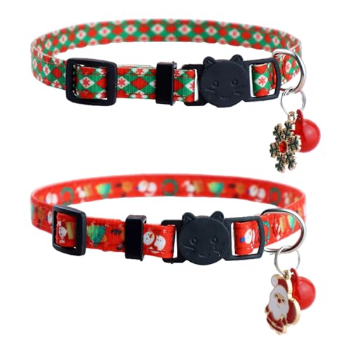 Weihnachts-Hundehalsband mit Glöckchen und Anhänger, verstellbar, 18–28 cm, bequeme Baumwolle, langlebig, Breakaway-Hundehalsband für kleine Hunde, Katzen, Hunde und Katzen, 2 Stück (Stil B) von CavspkArt