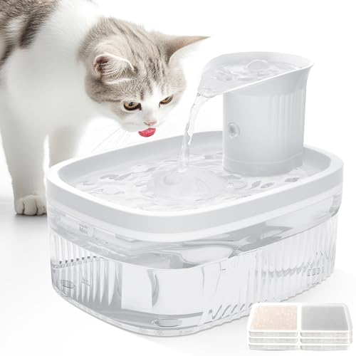 Katzenbrunnen Kabellos 2.5L, Trinkbrunnen für Katze mit Bewegungsmelder, Super Silent Katzen Trinkbrunnen mit 3 Arbeitsmodi, 2200mAh Akkukapazität, Wasserbrunnen für Katzen und Kleine Hunde, Weiß von Cawjug