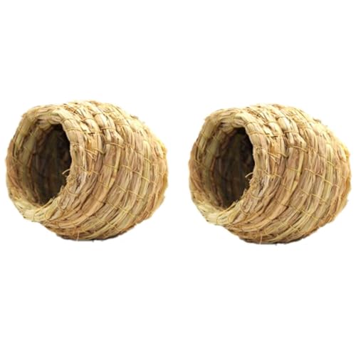 2pcs Straw Bird Handwoven Straw Cage for Bird Hatching Breeding Cave for Parrots Finches Cockatiels or Other Small Animals von Cazqgoy