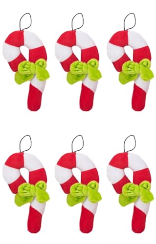 Quietschspielzeug für Hunde, interaktives Spielzeug, Kauspielzeug, Weihnachten, Haustier-Plüschtier, Hundespielzeug, Plüsch, Plüsch, Zuckerstange, 6 Stück von Cazqgoy