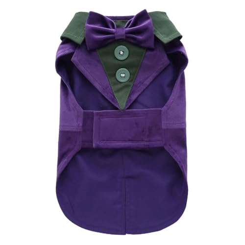 Ccipotatoo Formelles Outfit für Hunde, Smoking, Hochzeit, Party, Anzug, Kleid, Welpen, Herren, Hochzeitshemd mit Fliege (LFXZ22Purple, S) von Ccipotatoo