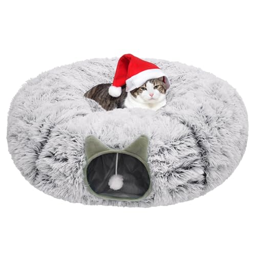 Katzentunnelbett für Indoor-Katzen, weicher Plüsch, Donut-Peekaboo-Katzenhöhle, multifunktionaler Spielplatz-Spielzeug für kleine, mittelgroße und große Katzen, Kätzchen, Kaninchen, Frettchen, mit Katzentunnelbett für Indoor-Katzen, weicher Plüsch, Donut-Peekaboo-Katzenhöhle, multifunktionaler Spielplatz-Spielzeug für kleine, mittelgroße und große Katzen, Kätzchen, Kaninchen, Frettchen, mit von Cckuu