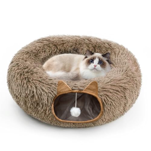 Katzentunnelbett für Indoor-Katzen, weicher Plüsch-Donut Peekaboo Katzenhöhle, multifunktionales Spielplatz-Spielzeug für kleine mittelgroße große Katzen, Kätzchen, Kaninchen, Frettchen, mit Katzentunnelbett für Indoor-Katzen, weicher Plüsch-Donut Peekaboo Katzenhöhle, multifunktionales Spielplatz-Spielzeug für kleine mittelgroße große Katzen, Kätzchen, Kaninchen, Frettchen, mit von Cckuu