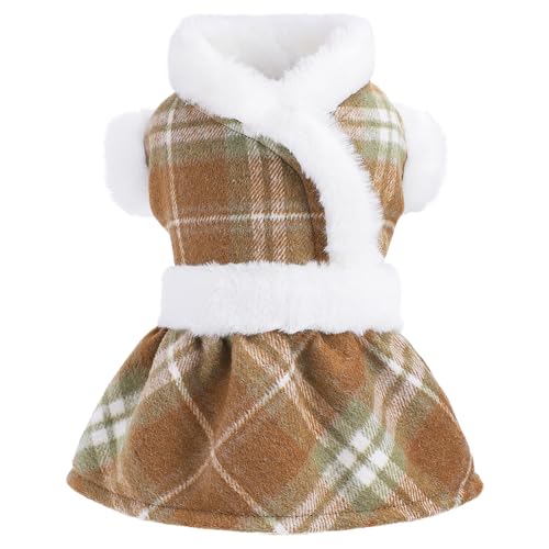 Kariertes Hundekleid, Hundepullover für kleine Hunde, Mädchen, Winter, Haustier, Hundekleidung, Welpenpullover, Kleid, flauschiger Hundemantel, Rock, Outfits für Chihuahua, Yorkie, Teetasse (Medium, von Ccurrili