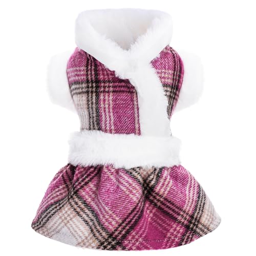 Kariertes Hundekleid, Hundepullover für kleine Hunde, Mädchen, Winter, Haustier, Hundekleidung, Welpenpullover, Kleid, flauschiger Hundemantel, Rock, Outfits für Chihuahua, Yorkie, Teetasse (Medium, von Ccurrili