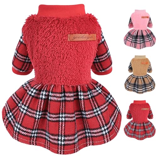 Hundekleidung für Mädchen, Winter-Hundepullover, Fleece-Hundepullover für kleine Hunde, Mädchen, Haustierkleidung, Hundekleider, Welpenpullover, Hundekostüm-Outfit (Größe M, Rot) von Ccurrili
