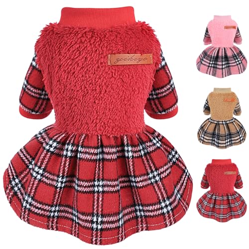 Kleine Hunde Pullover Kleid Hundepullover für kleine Hunde Mädchen Weiche Fleece Hund Winterkleidung XXS-M Welpenpullover Haustier Kleidung Hundemantel für Chihuahua Yorkie Teetasse (XS, Rot) von Ccurrili