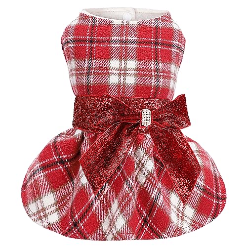 Plaid Hundekleid für Kleine Hunde Mädchen, Winter Kleine Hunde Pullover Kleid, Haustier Kleidung Welpen Kleidung für Kleine Hunde, Warm Fleece Welpen Pullover Katze Pullover, Hundemantel Rock Outfits von Ccurrili